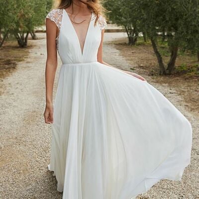 Sexy v neck beach boho wedding dress bridal gown wedding gown
