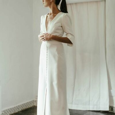 Sexy sheath 3/4 long sleeve beach boho wedding dress bridal gown wedding gown