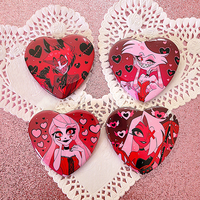 Valentine's Hazbin Hotel Heart Button Badges