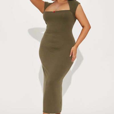 Olive rosette midi dress