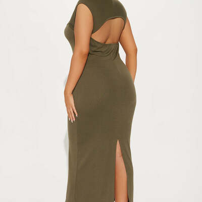 Olive rosette midi dress