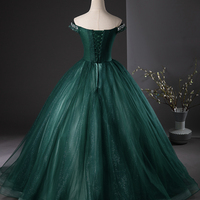 Green Tulle Beads Long Prom Formal Dresses - Thumbnail 3