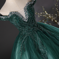 Green Tulle Beads Long Prom Formal Dresses - Thumbnail 4