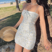 Sweet and fresh lace printed tube top dress with suspenders - Thumbnail 3