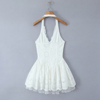 Sexy Holiday Lace Embroidery Girl Halter Neck Slim Dress - Thumbnail 2