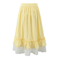 Light Yellow Long Skirt Lace Plaid Top Skirt Fashion Casual Suit - Thumbnail 6