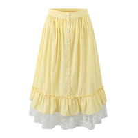 Light Yellow Long Skirt Lace Plaid Top Skirt Fashion Casual Suit - Thumbnail 4