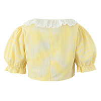 Light Yellow Long Skirt Lace Plaid Top Skirt Fashion Casual Suit - Thumbnail 5