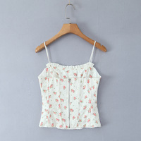 Retro style bow waist slim fit printed top camisole - Thumbnail 2