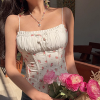 Retro style bow waist slim fit printed top camisole - Thumbnail 3