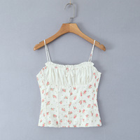 Retro style bow waist slim fit printed top camisole - Thumbnail 4