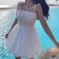 Small fresh bow tie puffy short skirt suspender dress - Thumbnail 2