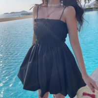 Small fresh bow tie puffy short skirt suspender dress - Thumbnail 1