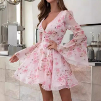 Fashion Flower Deep V-Neck Dress - Thumbnail 1