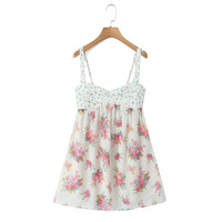 Colorblock chest embroidered print open back casual suspender dress - Thumbnail 2