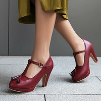 T-strap Mary Jane high-heels With Tassel - Thumbnail 5