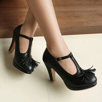 T-strap Mary Jane high-heels With Tassel - Thumbnail 1