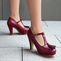 T-strap Mary Jane high-heels With Tassel - Thumbnail 4