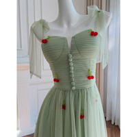 Mint Mesh Party Dress With Cherry Decor - Thumbnail 1