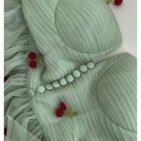 Mint Mesh Party Dress With Cherry Decor - Thumbnail 3