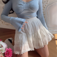 White cake skirt A-line elastic waist anti-exposure skirt - Thumbnail 2