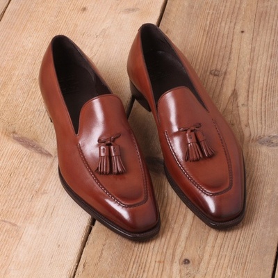 Handmade brown leather tassel loafers dress shoes - Thumbnail 2