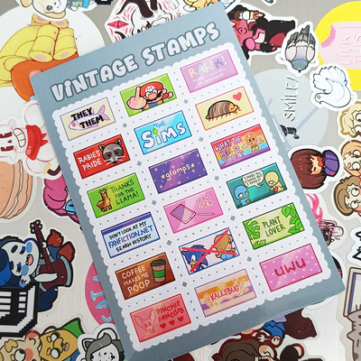 Vintage stamps sticker sheet