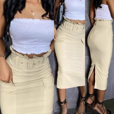 Green high waisted casual tight half skirt