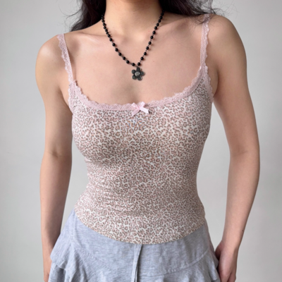 Women's leopard print top lace camisole - Thumbnail 2
