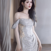 Beautiful A-Line Off the Shoulder Glitter Prom Party Dress - Thumbnail 3