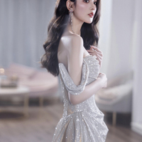 Beautiful A-Line Off the Shoulder Glitter Prom Party Dress - Thumbnail 4