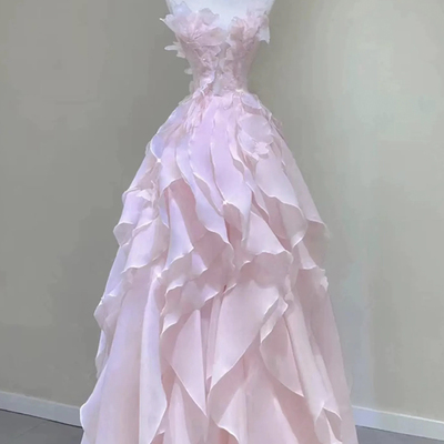 Pink a-line fashion fairy long party dress, pink evening party dress - Thumbnail 1