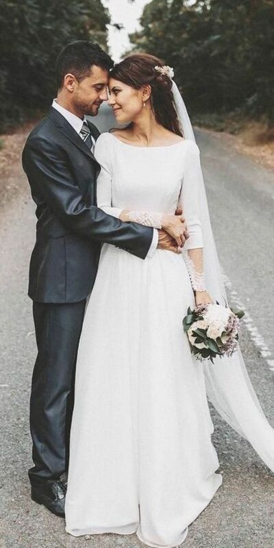 Elegant A Line Lace Long Sleeve Beach Boho Wedding Dress Bridal Gown Wedding Gown