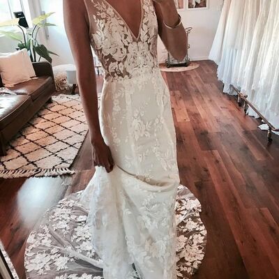 Elegant sheath v neck lace beach boho wedding dress bridal gown wedding gown