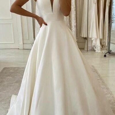 Simple  a line sleeveless beach boho wedding dress bridal gown wedding gown