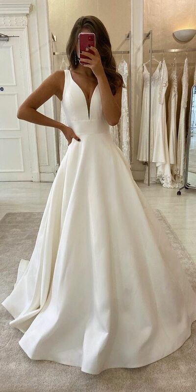 Simple  A Line Sleeveless Beach Boho Wedding Dress Bridal Gown Wedding Gown