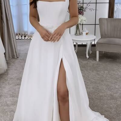Simple sheath scoop sleeveless beach boho wedding dress bridal gown wedding gown