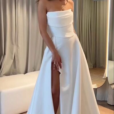 Simple strapless sleeveless beach boho wedding dress bridal gown wedding gown
