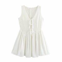 Simple casual vacation lining V-neck lace-up sleeveless dress - Thumbnail 1