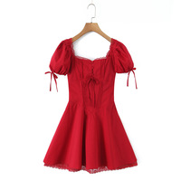 Holiday style girlish temperament casual square neck lace waist dress - Thumbnail 3