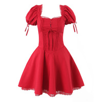 Holiday style girlish temperament casual square neck lace waist dress - Thumbnail 1