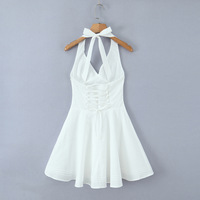 Sexy Deep V Low Cut Strap Halter Neck Holiday Casual Dress - Thumbnail 2