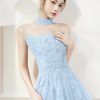 Beautiful Blue Tulle Beads Long Prom Party Dress - Thumbnail 3