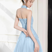 Beautiful Blue Tulle Beads Long Prom Party Dress - Thumbnail 4