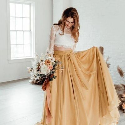 Elegant two pieces lace beach boho wedding dress bridal gown wedding gown