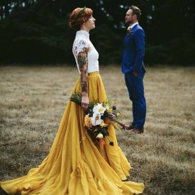 Simple two pieces lace beach boho wedding dress bridal gown wedding gown