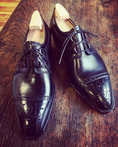 Handmade Men Black Calf Leather Oxford Lace up Dress Shoes