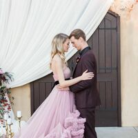Unique Ball Gown Pink Tiered Puffy Beach Boho Wedding Dress Bridal Gown Wedding Gown - Thumbnail 2
