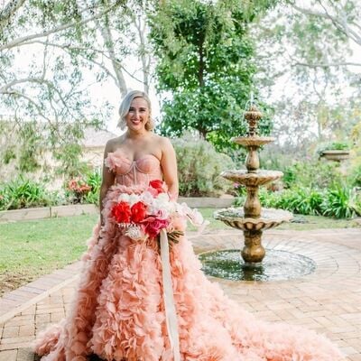 Coral ball gown tiered beach boho wedding dress bridal gown wedding gown