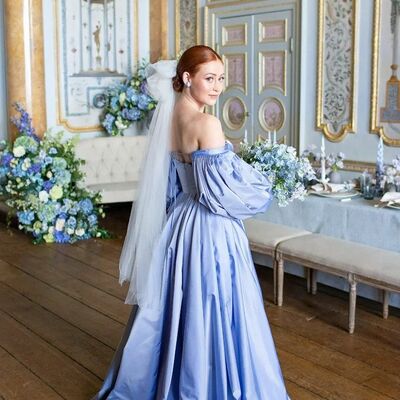 Simple a line blue beach boho wedding dress bridal gown wedding gown